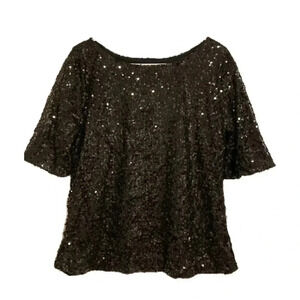 Women’s Formal Black Sequins Blouse Pullover Top